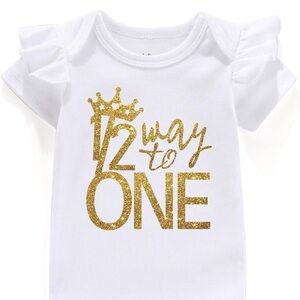* LIGHTLY USED, WORN ONLY ONCE FOR PHOTO * LIKE NEW * 1/2 birthday onesie!